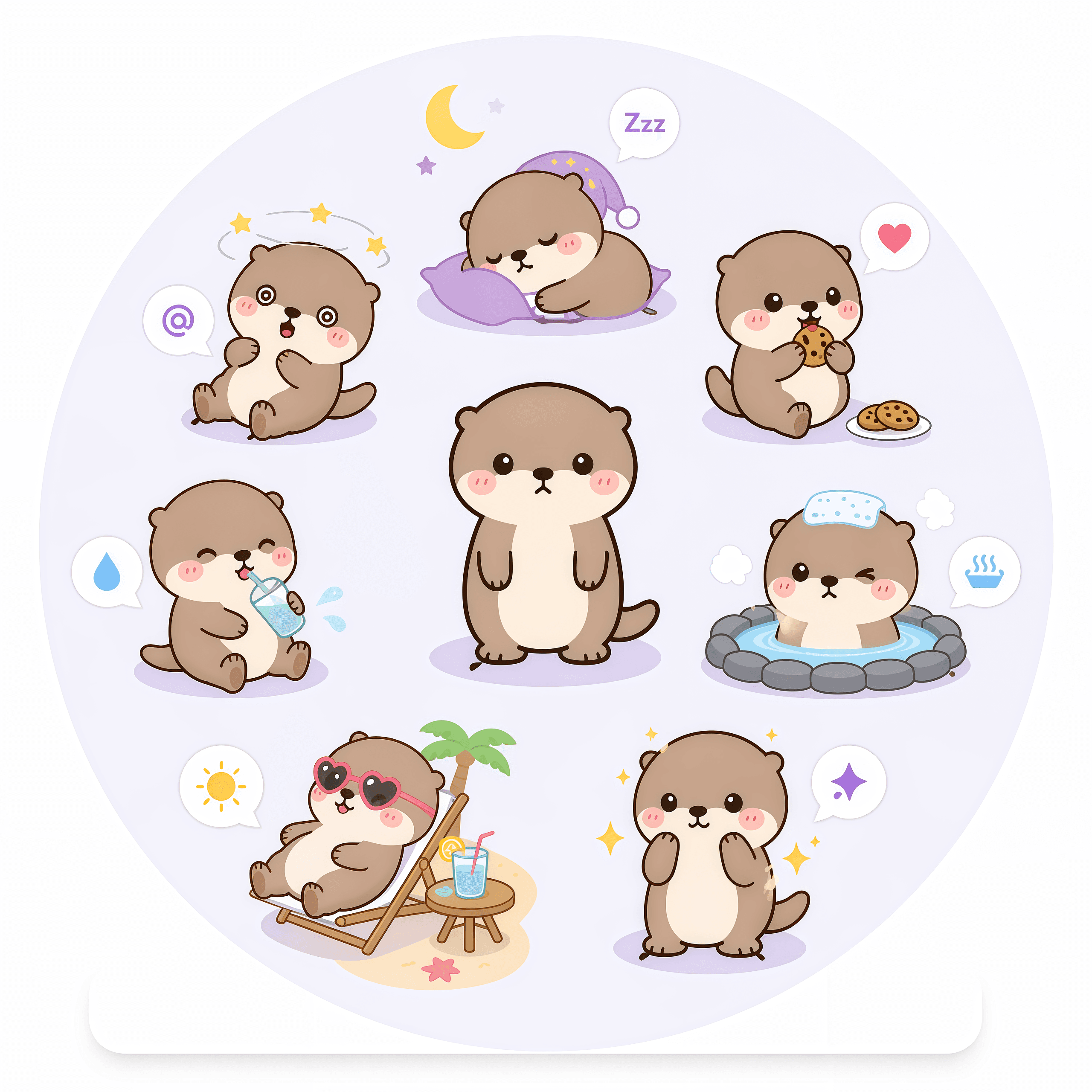 Ollie sea otter virtual pet mood status artwork showing emotional companion states